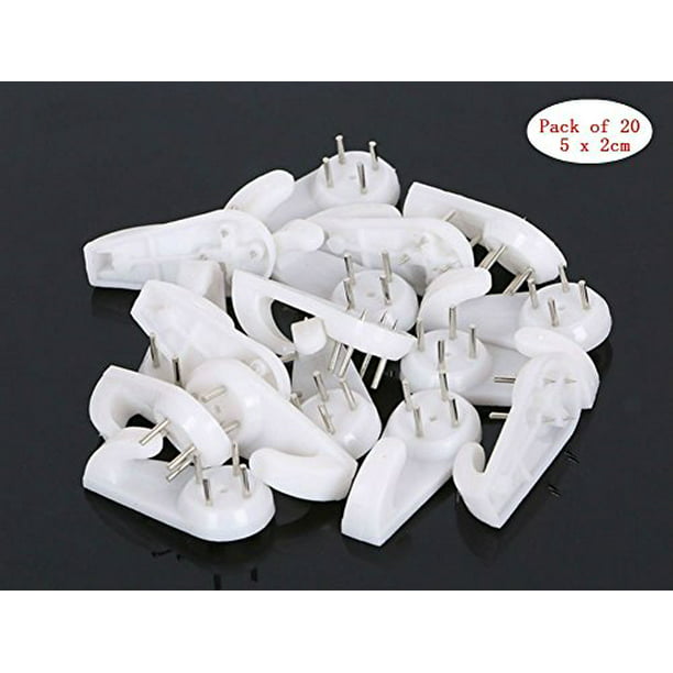 20Pcs 0.8 x 2 Inch Durable Plastic Hardwall Hanger Hook Fasteners Hooks Wall Mount Non-trace Hooks For Picture Photo Frame and Kitchen Small Items White 
